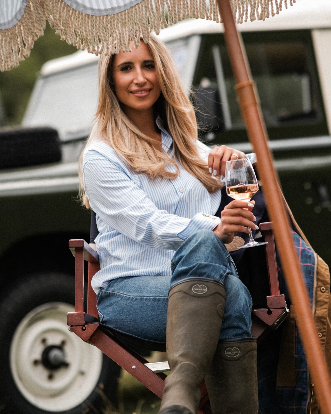 Ladies Blue Stripe Linen Shirt