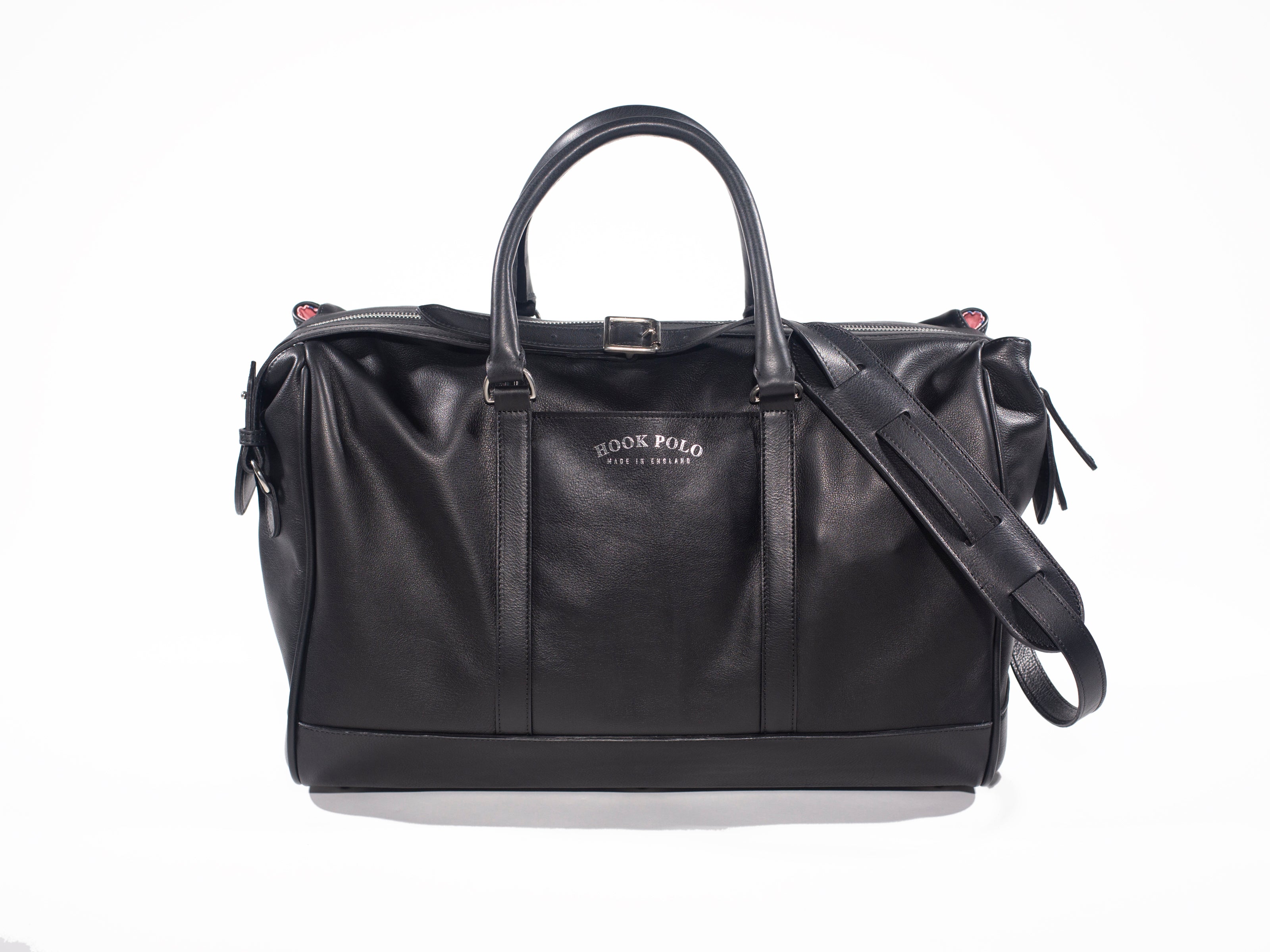 Black Leather Holdall Bag - Elephant Polo Print