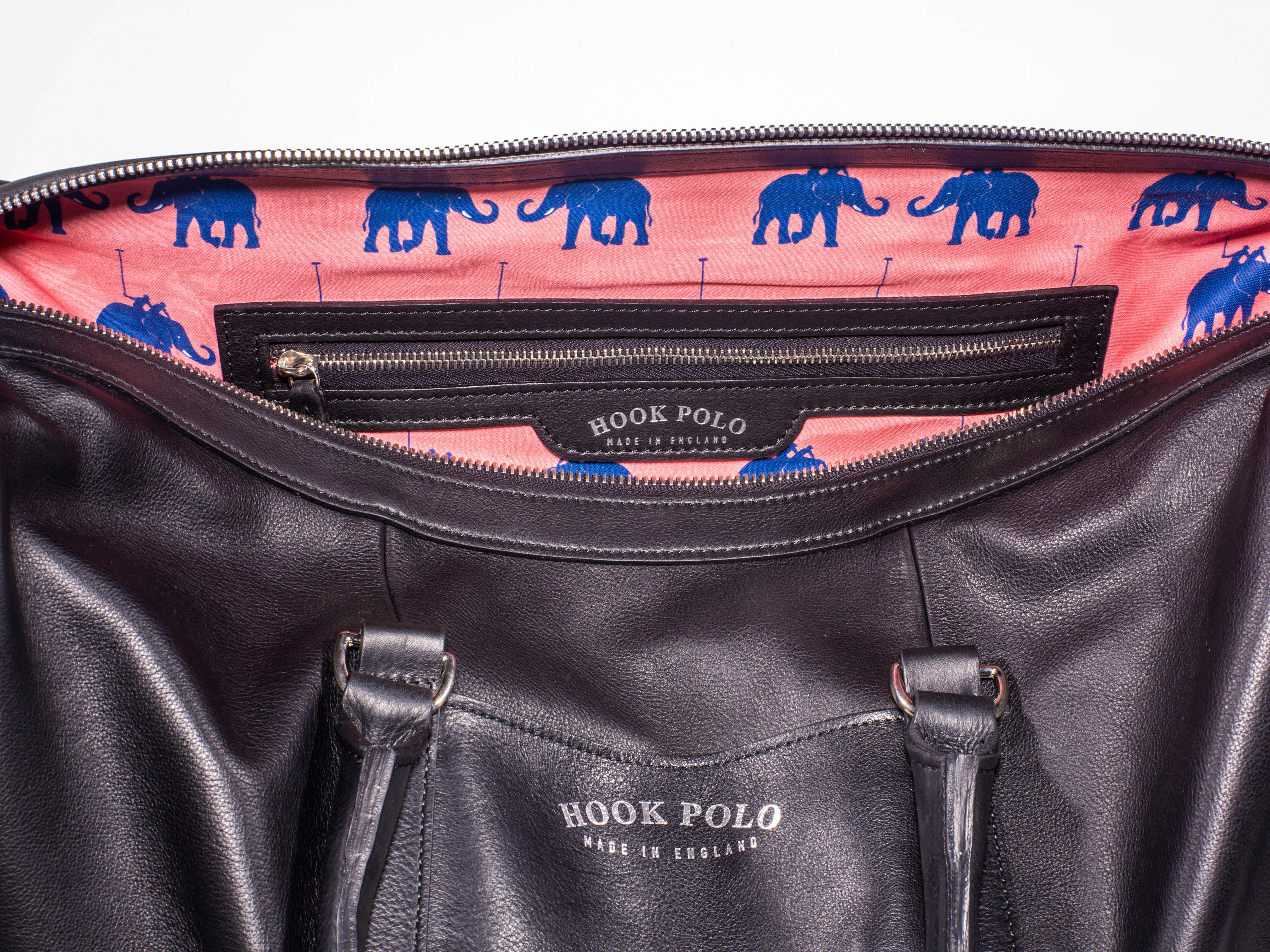 Black Leather Holdall Bag - Elephant Polo Print