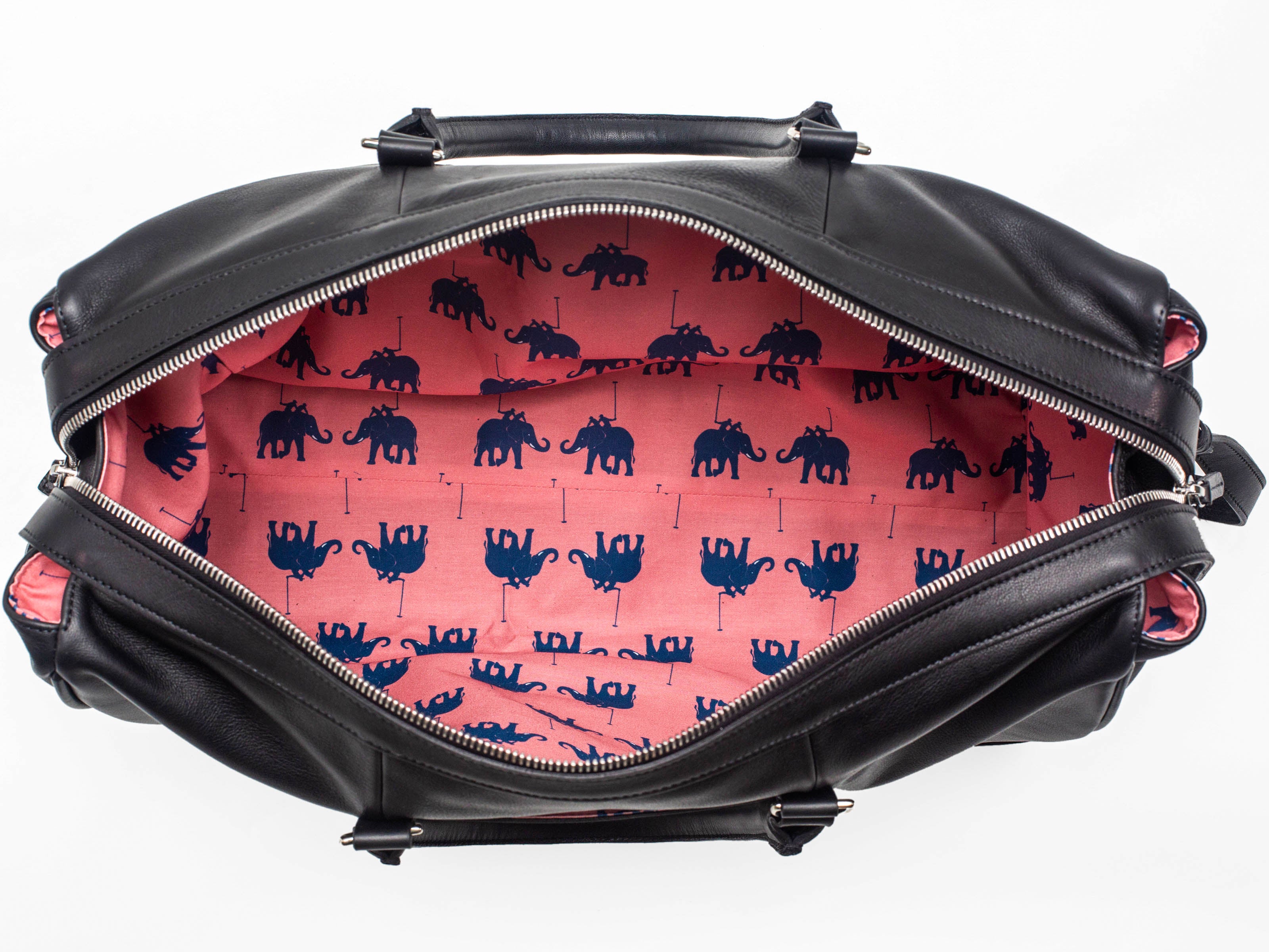 Black Leather Holdall Bag - Elephant Polo Print