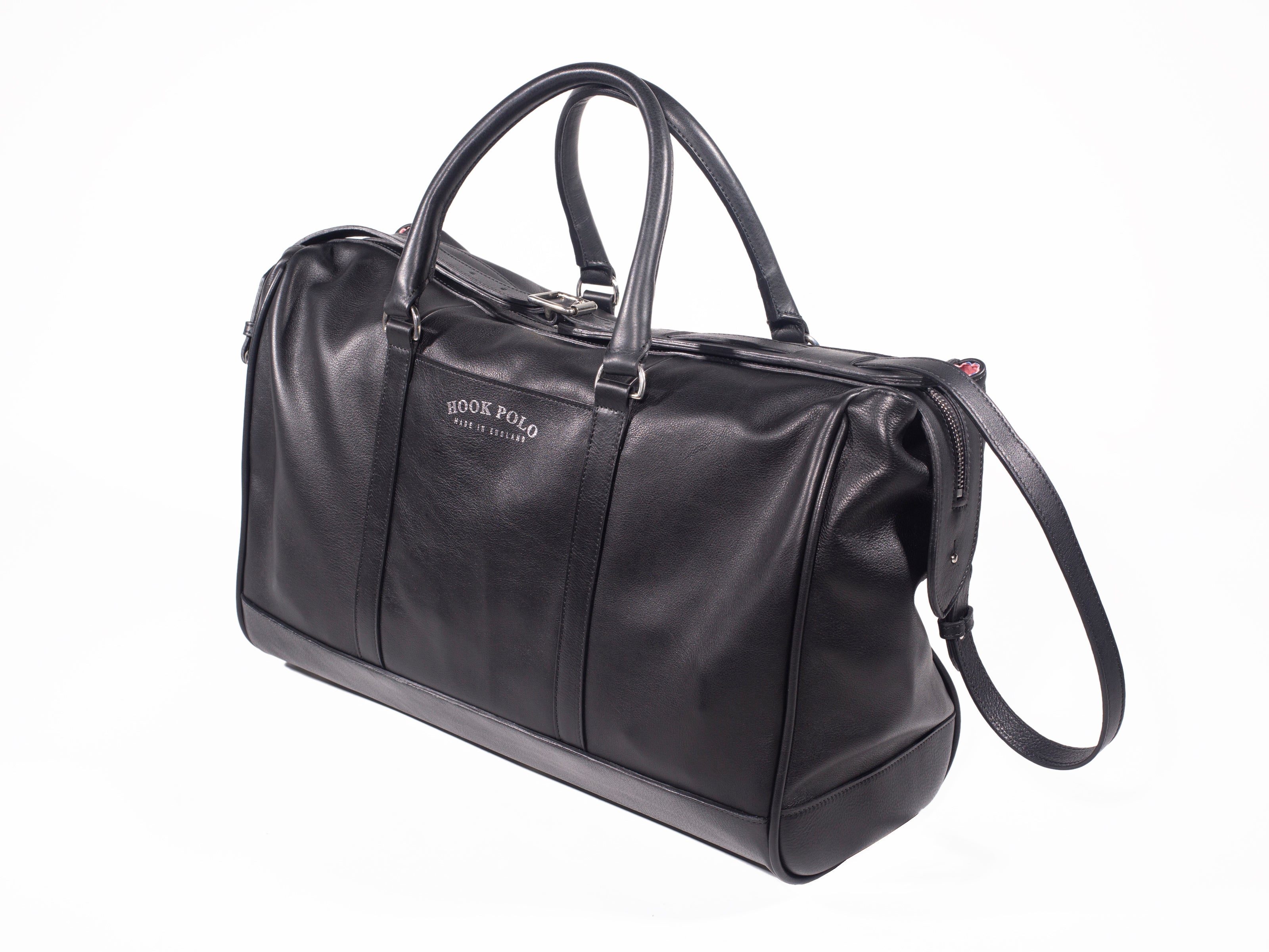 Black Leather Holdall Bag - Elephant Polo Print