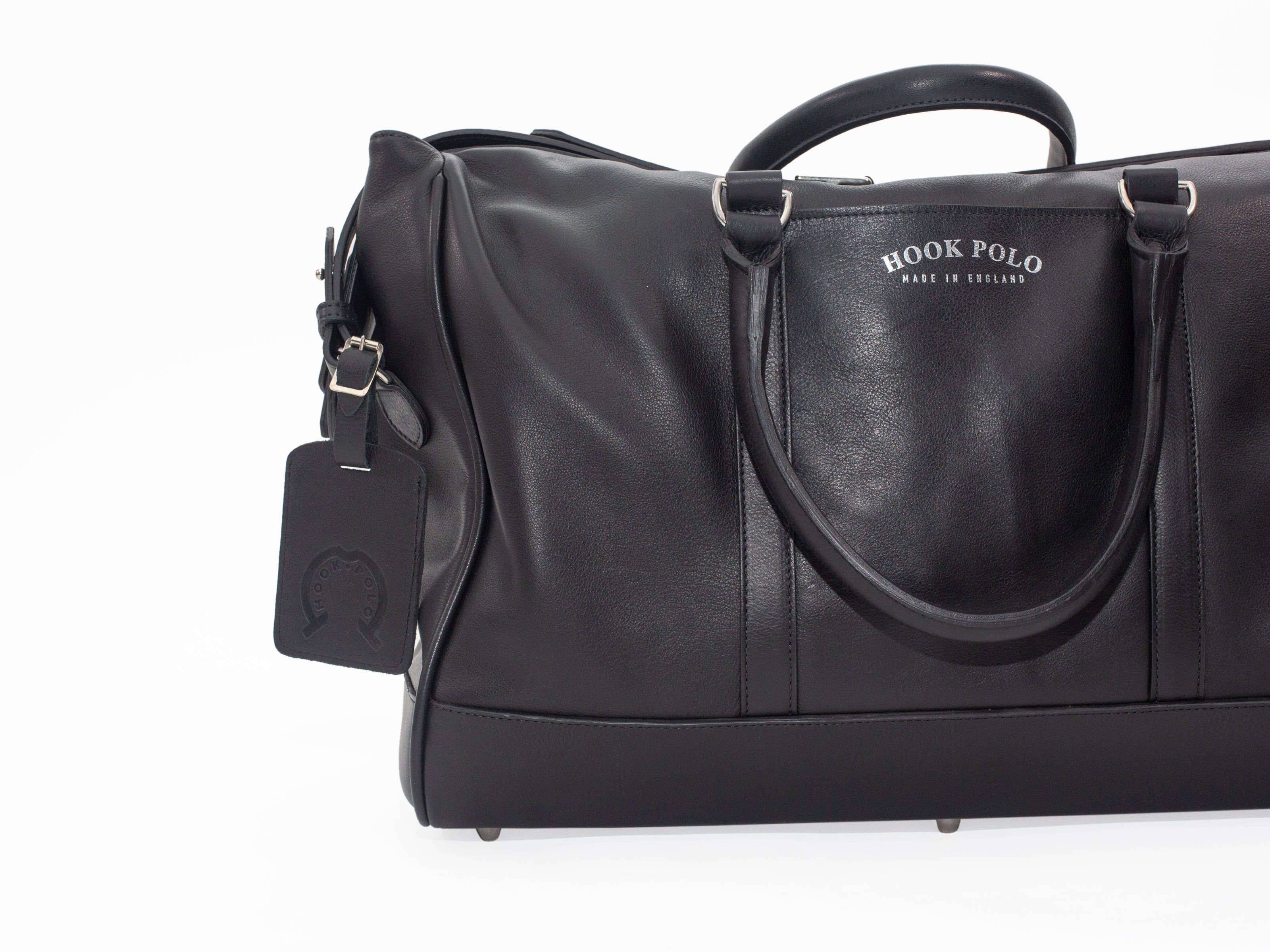 Black Leather Holdall Bag - Elephant Polo Print