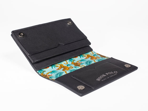 Travel Wallet - Black Leather Tigers